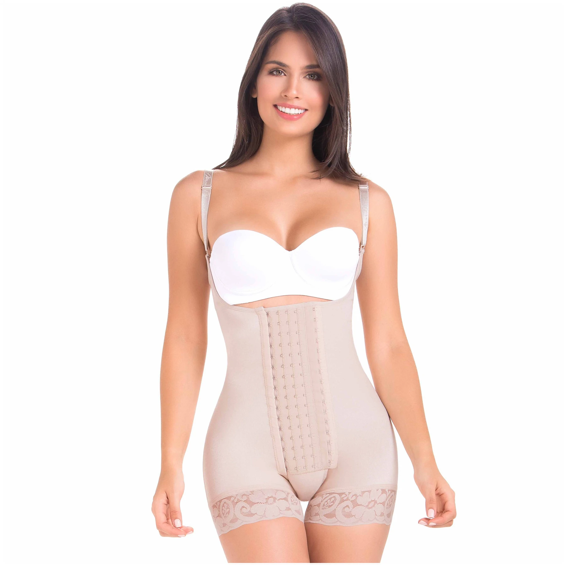Shapewear With Sleeves Knee Length Bodysuit Lipo Compression